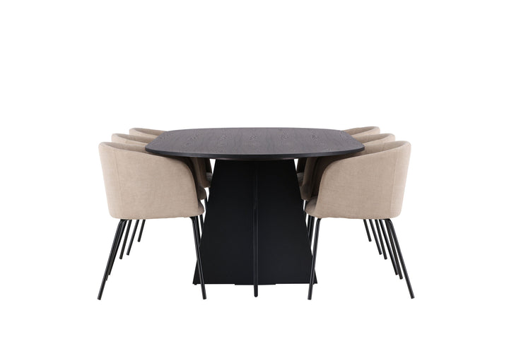 Venture Home Bootcut Oval Dining Table - Black / Black Fanéer +Berit Chair - Black / Beige Fabric (Polyester linen ) _6