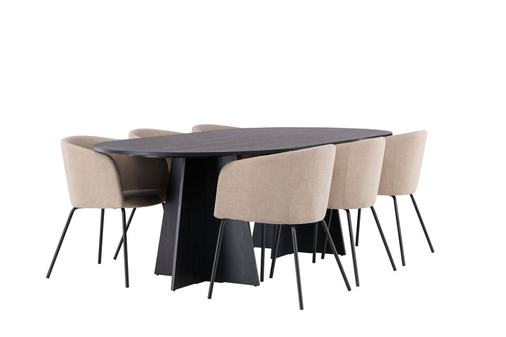 Venture Home Bootcut Oval Dining Table - Black / Black Fanéer +Berit Chair - Black / Beige Fabric (Polyester linen ) _6