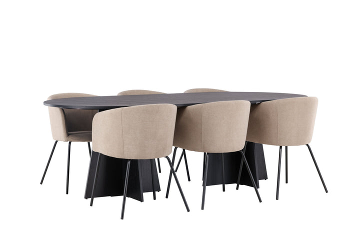 Venture Home Bootcut Oval Dining Table - Black / Black Fanéer +Berit Chair - Black / Beige Fabric (Polyester linen ) _6
