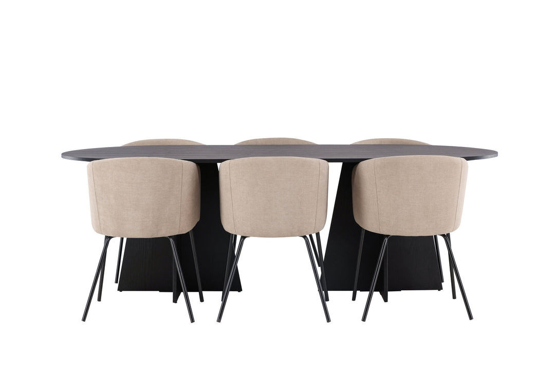 Venture Home Bootcut Oval Dining Table - Black / Black Fanéer +Berit Chair - Black / Beige Fabric (Polyester linen ) _6