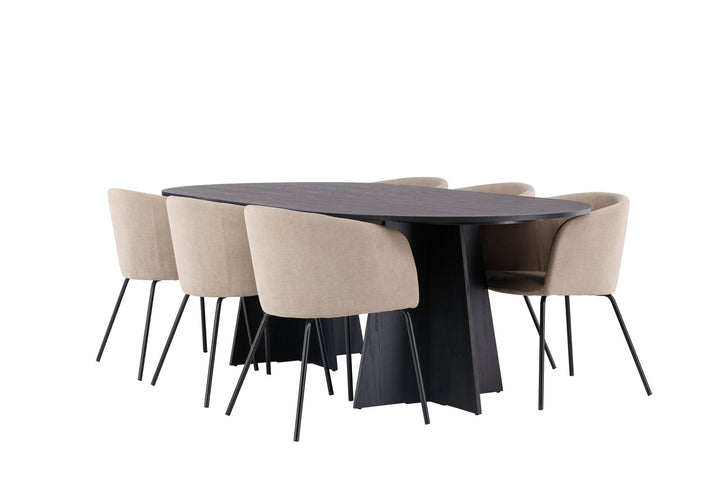 Venture Home Bootcut Oval Dining Table - Black / Black Fanéer +Berit Chair - Black / Beige Fabric (Polyester linen ) _6