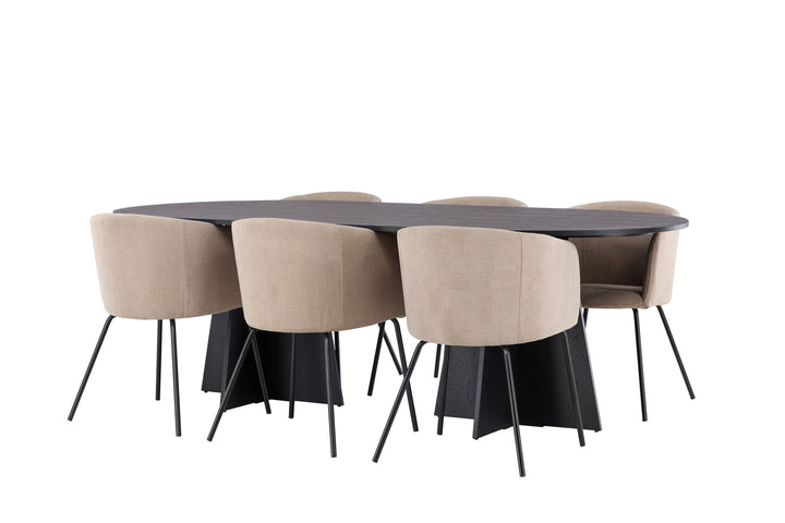 Venture Home Bootcut Oval Dining Table - Black / Black Fanéer +Berit Chair - Black / Beige Fabric (Polyester linen ) _6