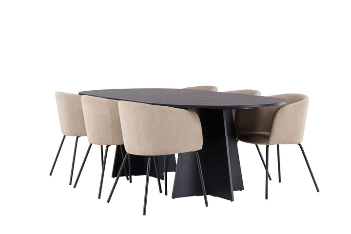 Venture Home Bootcut Oval Dining Table - Black / Black Fanéer +Berit Chair - Black / Beige Fabric (Polyester linen ) _6
