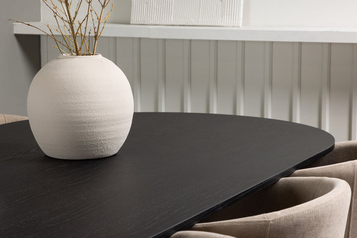 Venture Home Bootcut Oval Dining Table - Black / Black Fanéer +Berit Chair - Black / Beige Fabric (Polyester linen ) _6