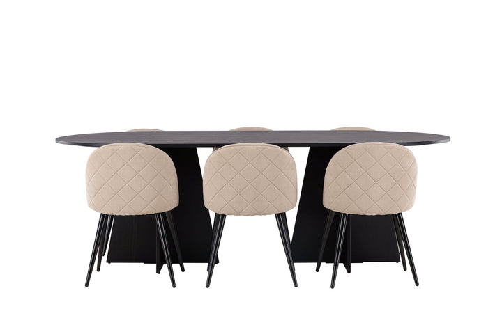 Venture Home Bootcut Oval Dining Table - Black / Black Fanéer +Velvet Stitches Chair - Black / Beige Fabric (Polyester linen ) _6