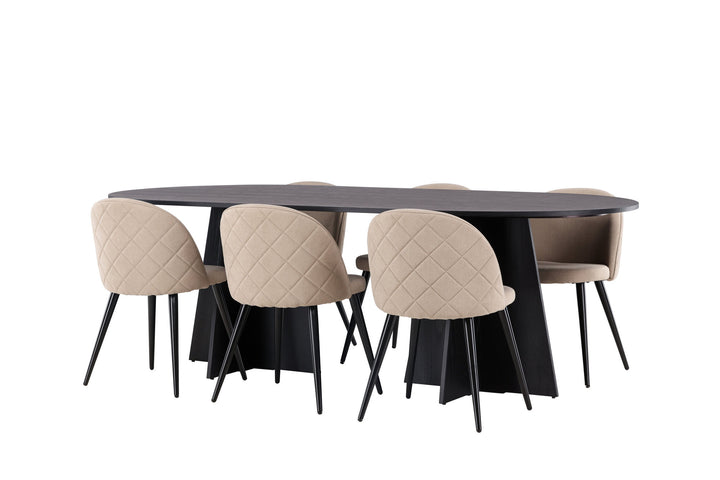 Venture Home Bootcut Oval Dining Table - Black / Black Fanéer +Velvet Stitches Chair - Black / Beige Fabric (Polyester linen ) _6