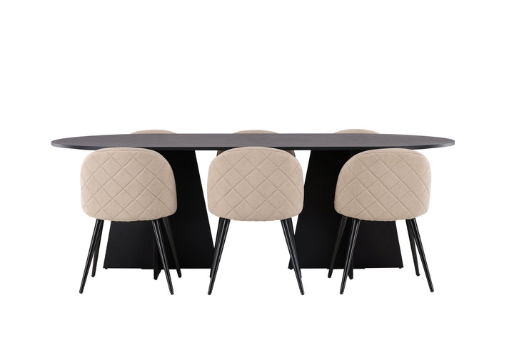 Venture Home Bootcut Oval Dining Table - Black / Black Fanéer +Velvet Stitches Chair - Black / Beige Fabric (Polyester linen ) _6
