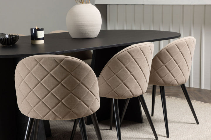 Venture Home Bootcut Oval Dining Table - Black / Black Fanéer +Velvet Stitches Chair - Black / Beige Fabric (Polyester linen ) _6