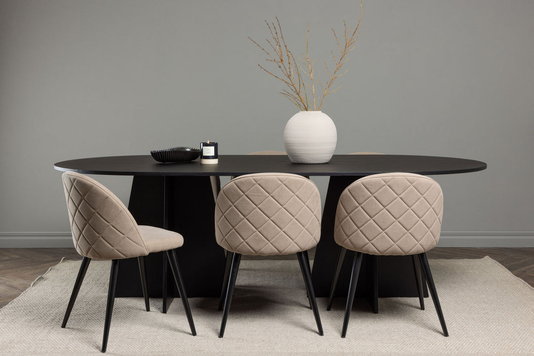 Venture Home Bootcut Oval Dining Table - Black / Black Fanéer +Velvet Stitches Chair - Black / Beige Fabric (Polyester linen ) _6