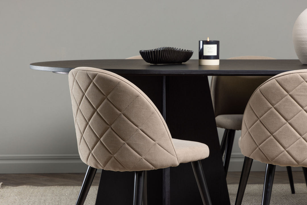 Venture Home Bootcut Oval Dining Table - Black / Black Fanéer +Velvet Stitches Chair - Black / Beige Fabric (Polyester linen ) _6