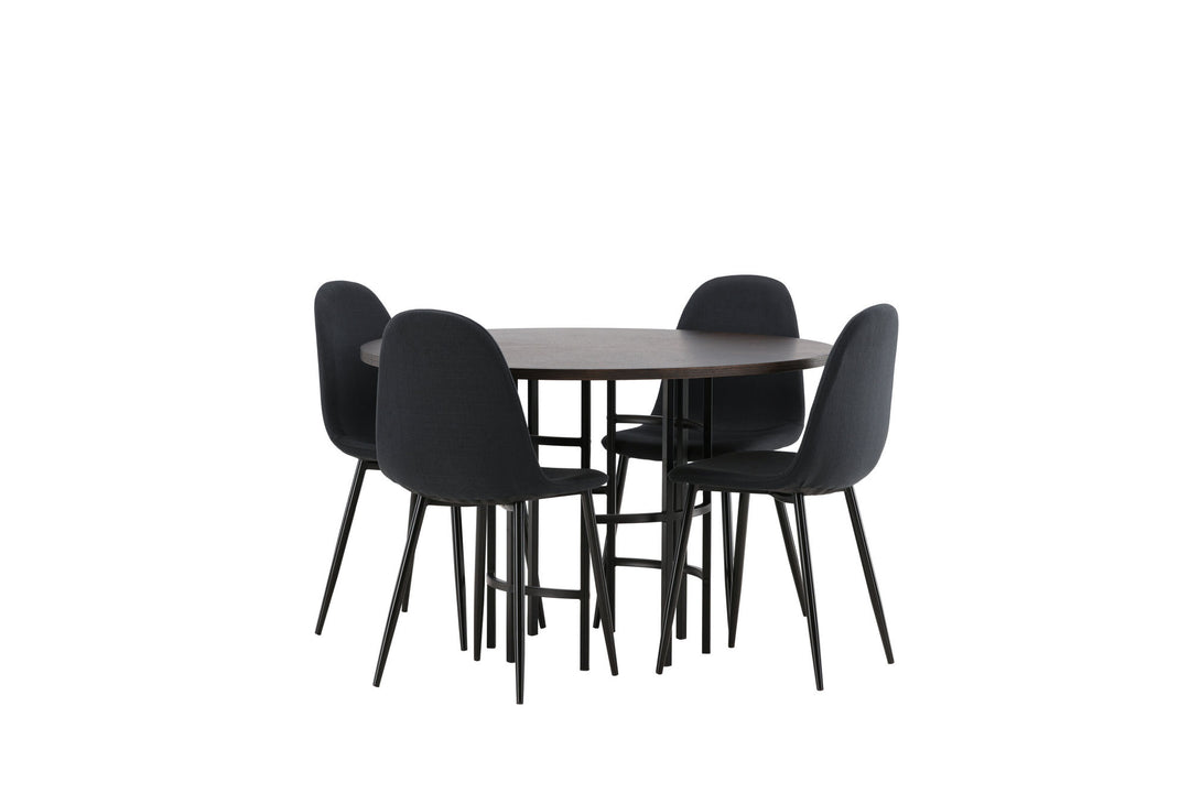 Venture Home Copenhagen Dining Table - Black / Mocca Veneer +Polar Dining Chair - Black Legs - Black Fabric _4