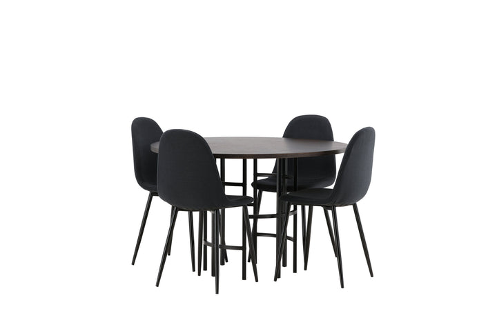 Venture Home Copenhagen Dining Table - Black / Mocca Veneer +Polar Dining Chair - Black Legs - Black Fabric _4