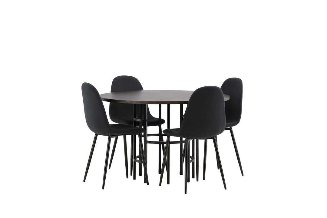 Venture Home Copenhagen Dining Table - Black / Mocca Veneer +Polar Dining Chair - Black Legs - Black Fabric _4