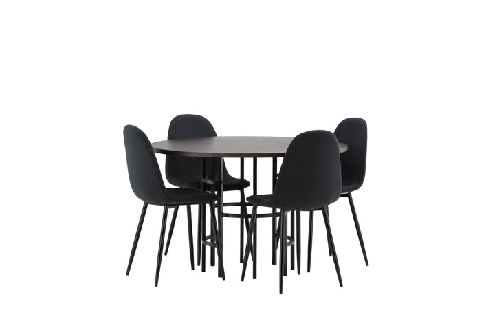 Venture Home Copenhagen Dining Table - Black / Mocca Veneer +Polar Dining Chair - Black Legs - Black Fabric _4