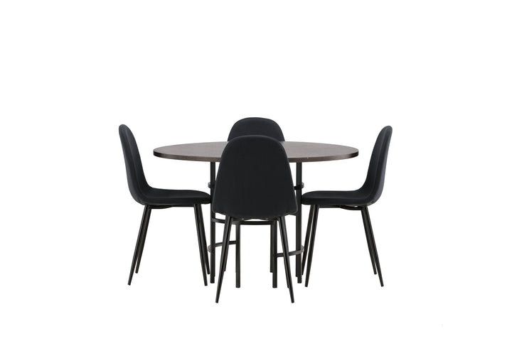 Venture Home Copenhagen Dining Table - Black / Mocca Veneer +Polar Dining Chair - Black Legs - Black Fabric _4
