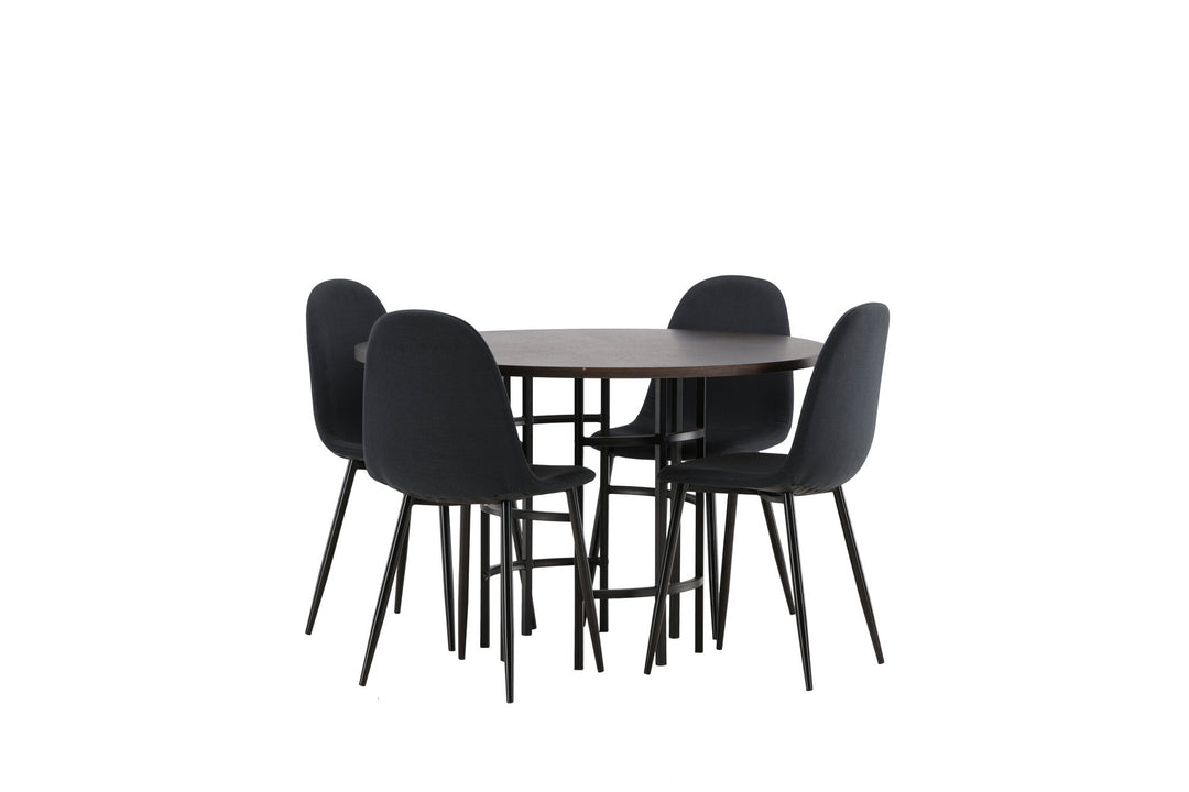 Venture Home Copenhagen Dining Table - Black / Mocca Veneer +Polar Dining Chair - Black Legs - Black Fabric _4