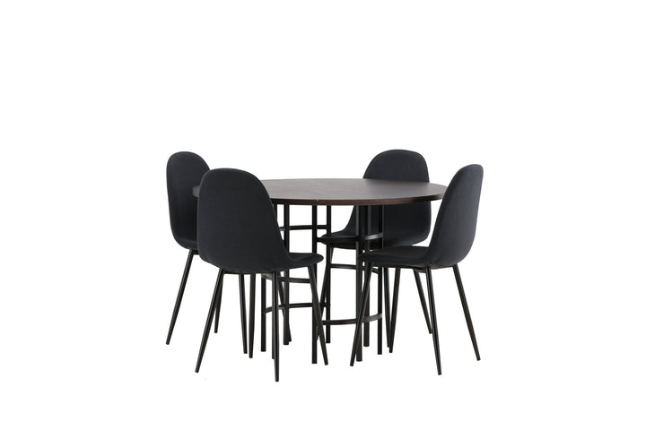 Venture Home Copenhagen Dining Table - Black / Mocca Veneer +Polar Dining Chair - Black Legs - Black Fabric _4