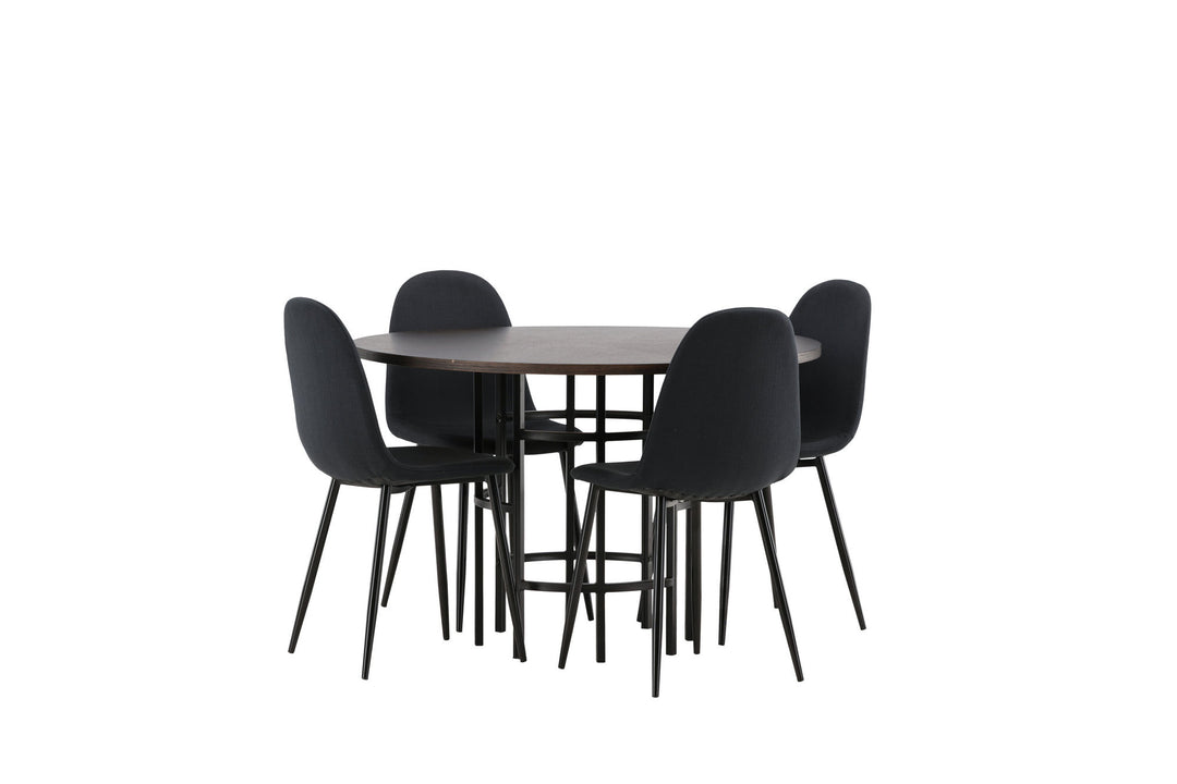 Venture Home Copenhagen Dining Table - Black / Mocca Veneer +Polar Dining Chair - Black Legs - Black Fabric _4