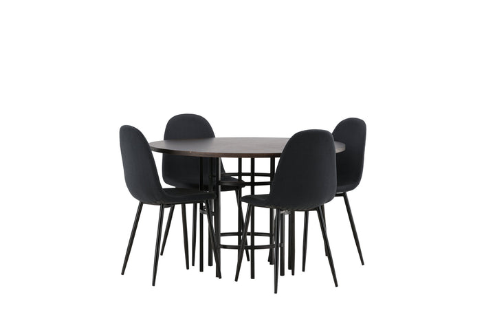 Venture Home Copenhagen Dining Table - Black / Mocca Veneer +Polar Dining Chair - Black Legs - Black Fabric _4