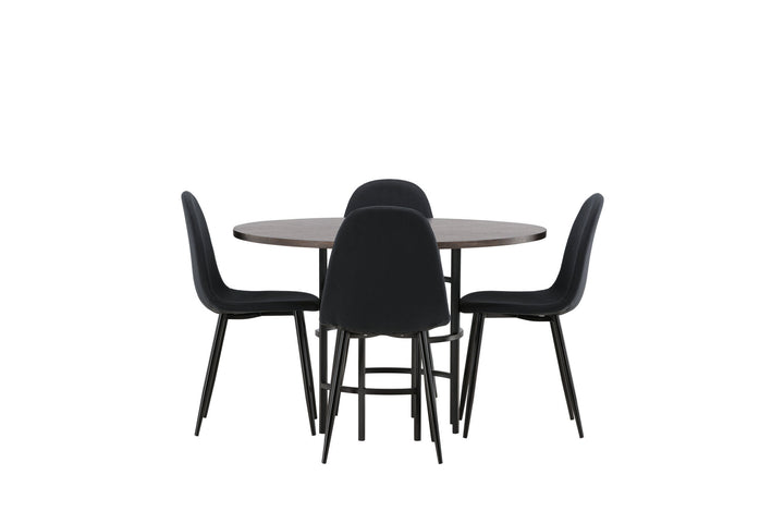 Venture Home Copenhagen Dining Table - Black / Mocca Veneer +Polar Dining Chair - Black Legs - Black Fabric _4