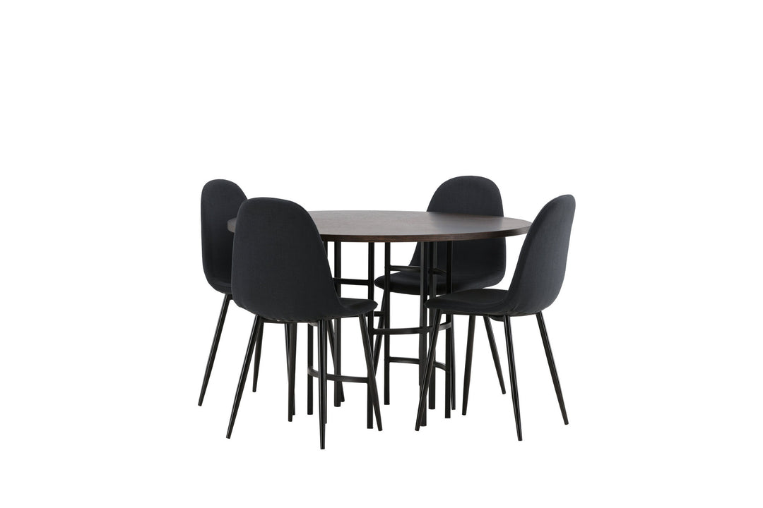 Venture Home Copenhagen Dining Table - Black / Mocca Veneer +Polar Dining Chair - Black Legs - Black Fabric _4