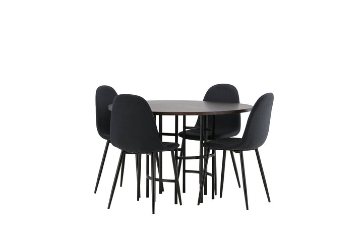 Venture Home Copenhagen Dining Table - Black / Mocca Veneer +Polar Dining Chair - Black Legs - Black Fabric _4