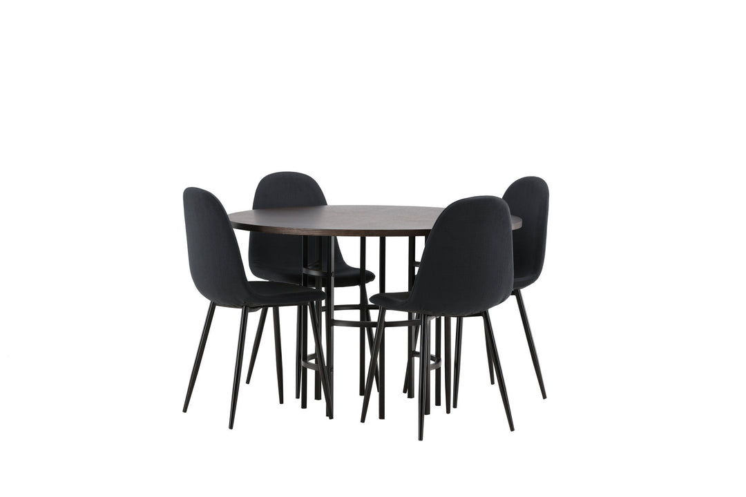 Venture Home Copenhagen Dining Table - Black / Mocca Veneer +Polar Dining Chair - Black Legs - Black Fabric _4
