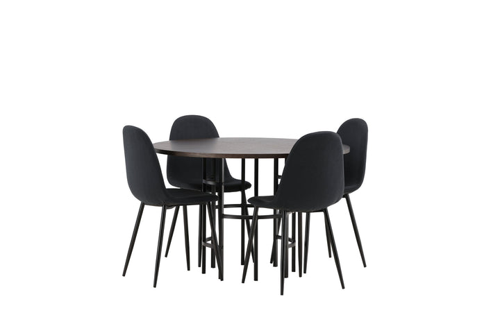 Venture Home Copenhagen Dining Table - Black / Mocca Veneer +Polar Dining Chair - Black Legs - Black Fabric _4