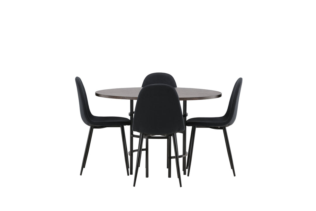 Venture Home Copenhagen Dining Table - Black / Mocca Veneer +Polar Dining Chair - Black Legs - Black Fabric _4