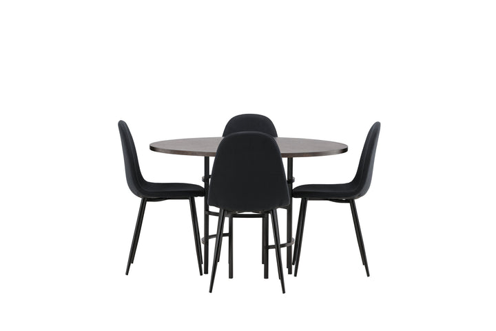 Venture Home Copenhagen Dining Table - Black / Mocca Veneer +Polar Dining Chair - Black Legs - Black Fabric _4