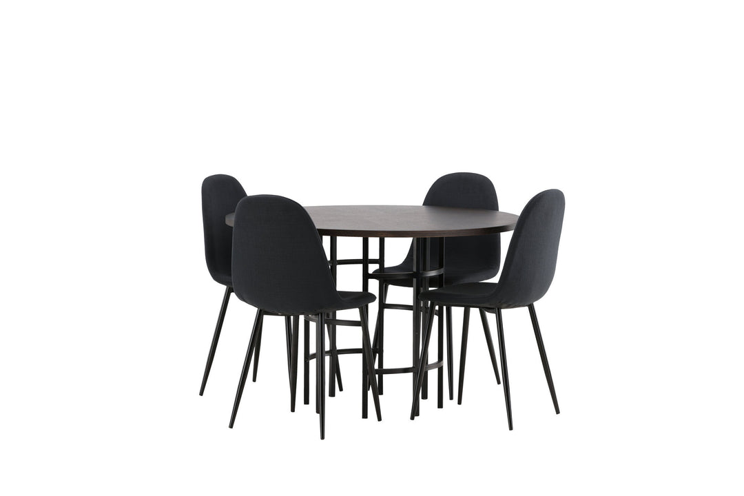 Venture Home Copenhagen Dining Table - Black / Mocca Veneer +Polar Dining Chair - Black Legs - Black Fabric _4