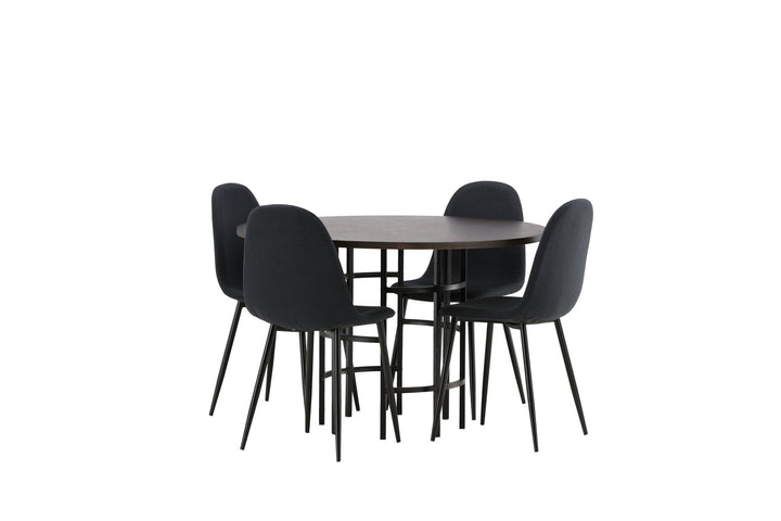 Venture Home Copenhagen Dining Table - Black / Mocca Veneer +Polar Dining Chair - Black Legs - Black Fabric _4