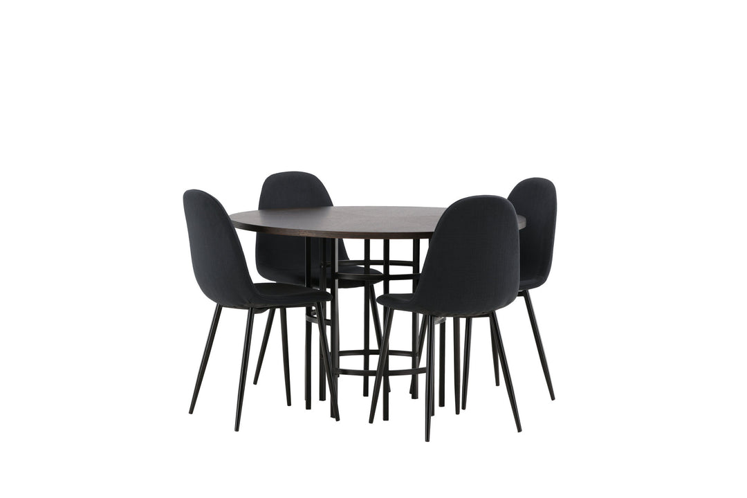 Venture Home Copenhagen Dining Table - Black / Mocca Veneer +Polar Dining Chair - Black Legs - Black Fabric _4