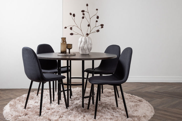 Venture Home Copenhagen Dining Table - Black / Mocca Veneer +Polar Dining Chair - Black Legs - Black Fabric _4
