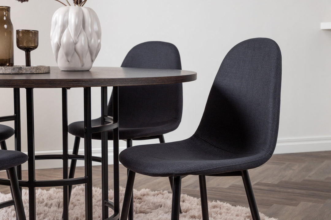 Venture Home Copenhagen Dining Table - Black / Mocca Veneer +Polar Dining Chair - Black Legs - Black Fabric _4