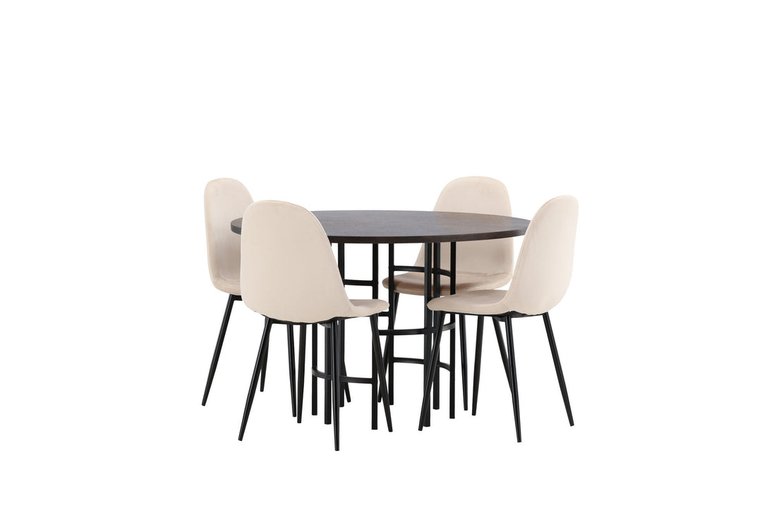 Venture Home Copenhagen Dining Table - Black / Mocca Veneer +Polar Dining Chair - Black legs / Beige Velvet _4