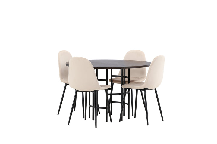Venture Home Copenhagen Dining Table - Black / Mocca Veneer +Polar Dining Chair - Black legs / Beige Velvet _4