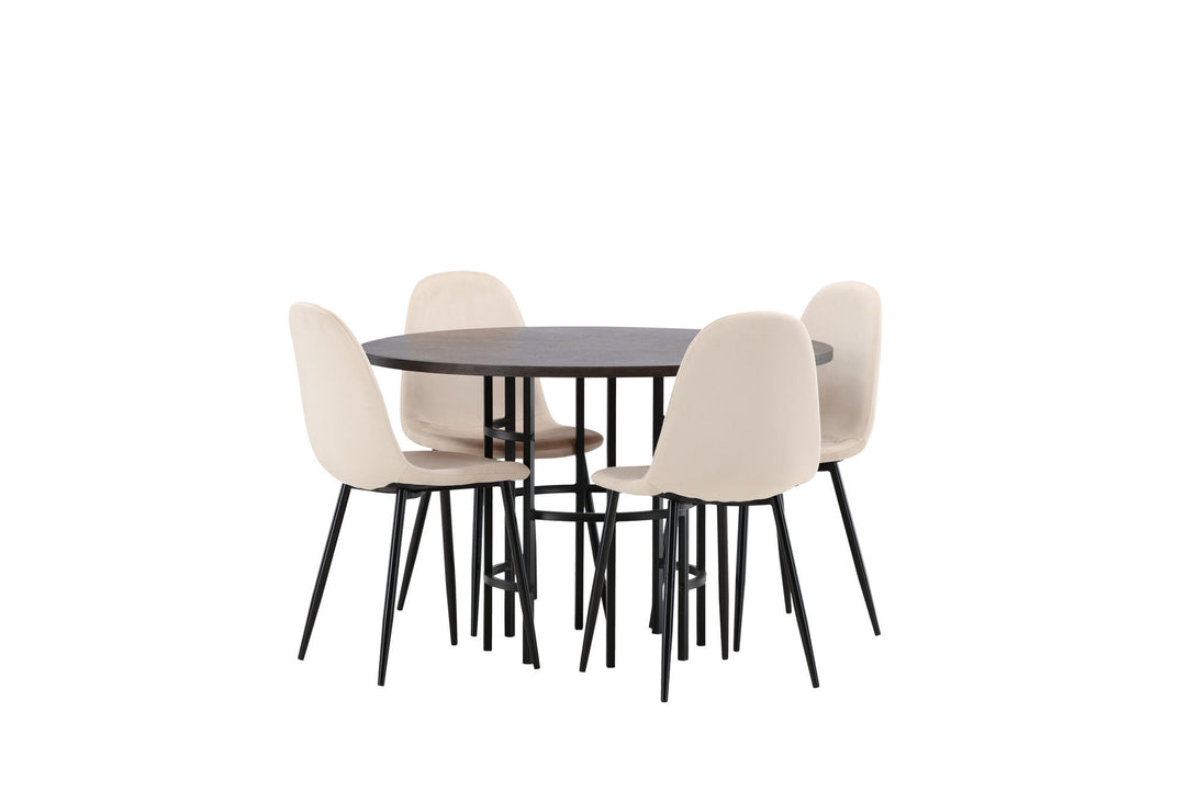 Venture Home Copenhagen Dining Table - Black / Mocca Veneer +Polar Dining Chair - Black legs / Beige Velvet _4