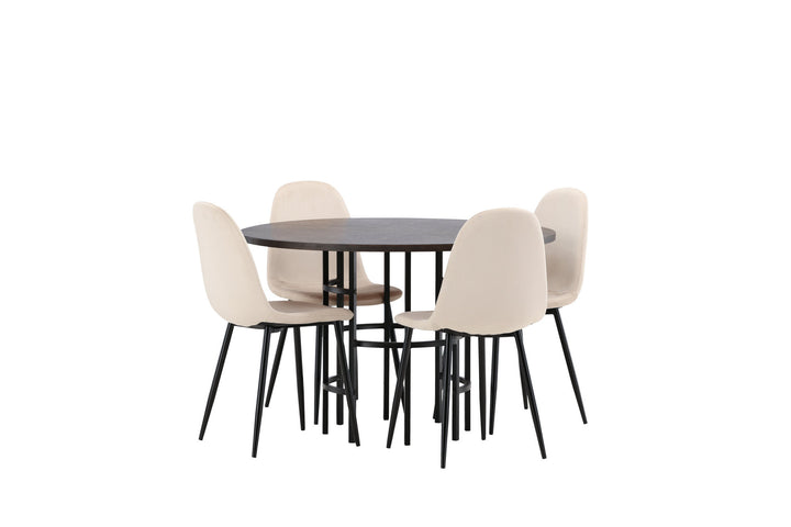 Venture Home Copenhagen Dining Table - Black / Mocca Veneer +Polar Dining Chair - Black legs / Beige Velvet _4