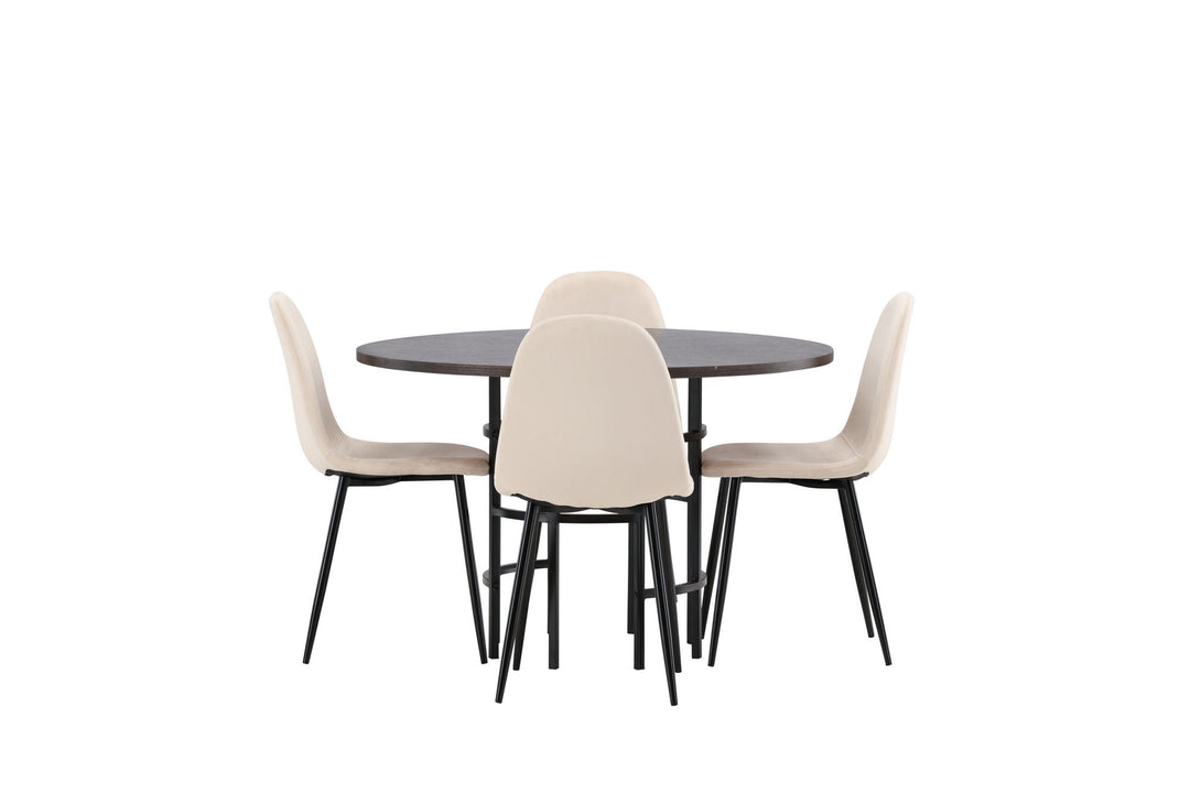 Venture Home Copenhagen Dining Table - Black / Mocca Veneer +Polar Dining Chair - Black legs / Beige Velvet _4