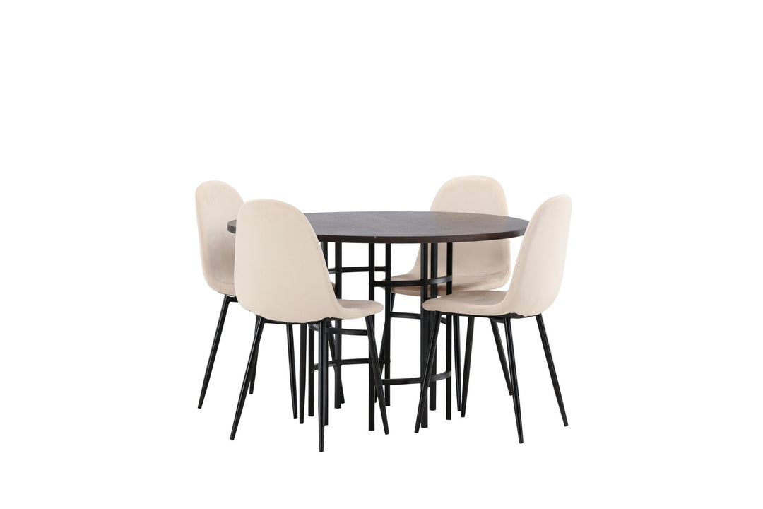 Venture Home Copenhagen Dining Table - Black / Mocca Veneer +Polar Dining Chair - Black legs / Beige Velvet _4