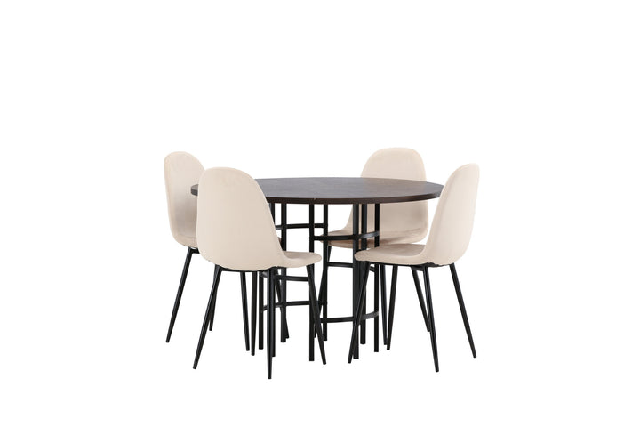 Venture Home Copenhagen Dining Table - Black / Mocca Veneer +Polar Dining Chair - Black legs / Beige Velvet _4