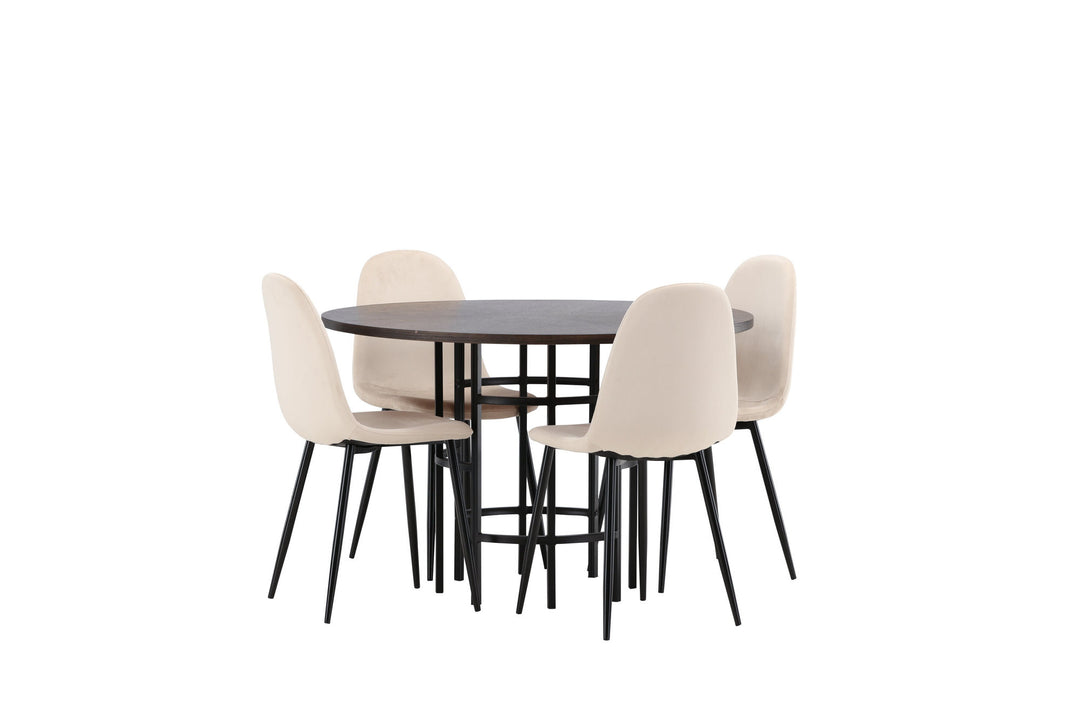 Venture Home Copenhagen Dining Table - Black / Mocca Veneer +Polar Dining Chair - Black legs / Beige Velvet _4