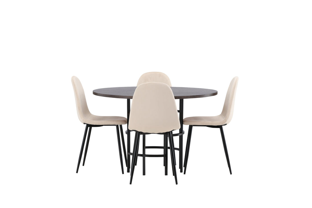 Venture Home Copenhagen Dining Table - Black / Mocca Veneer +Polar Dining Chair - Black legs / Beige Velvet _4