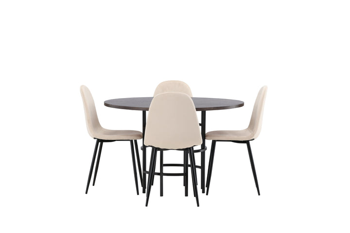 Venture Home Copenhagen Dining Table - Black / Mocca Veneer +Polar Dining Chair - Black legs / Beige Velvet _4