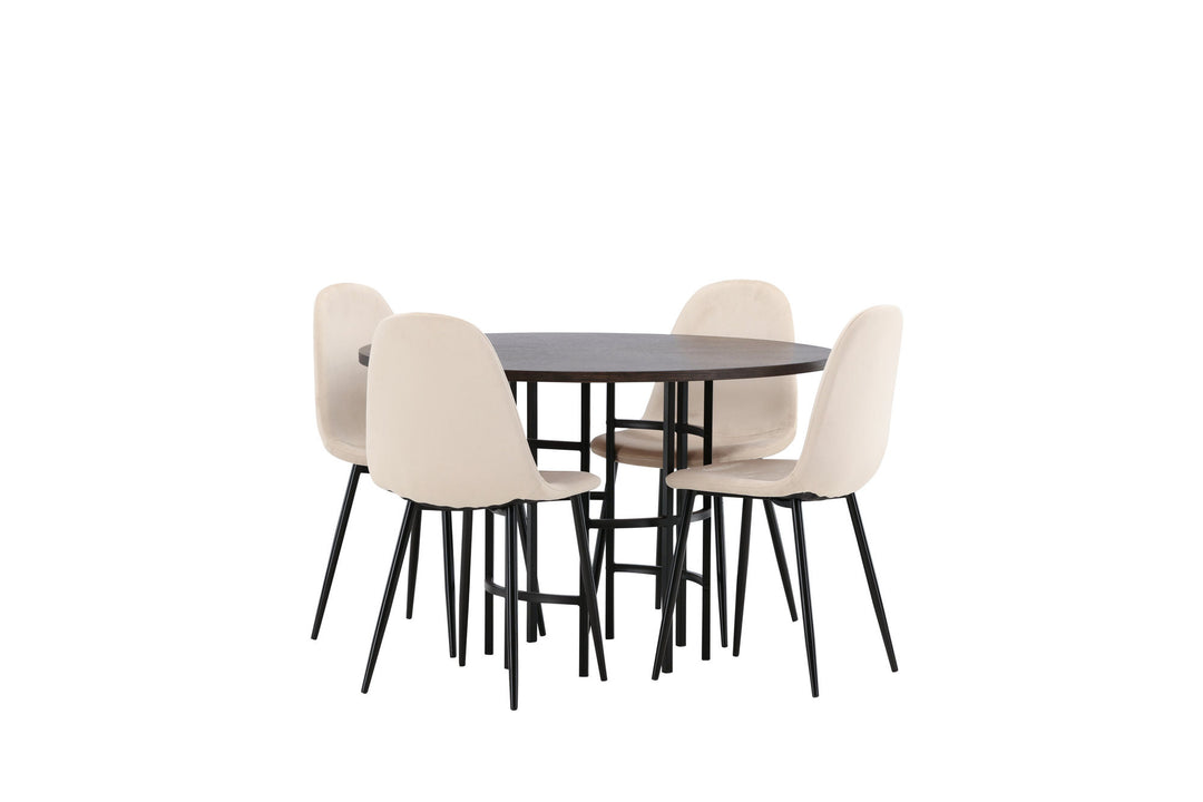 Venture Home Copenhagen Dining Table - Black / Mocca Veneer +Polar Dining Chair - Black legs / Beige Velvet _4