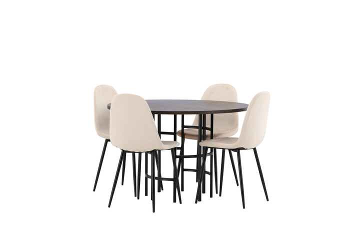 Venture Home Copenhagen Dining Table - Black / Mocca Veneer +Polar Dining Chair - Black legs / Beige Velvet _4