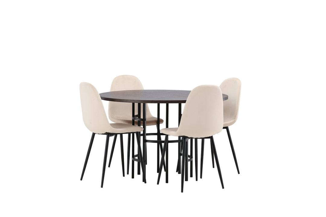 Venture Home Copenhagen Dining Table - Black / Mocca Veneer +Polar Dining Chair - Black legs / Beige Velvet _4