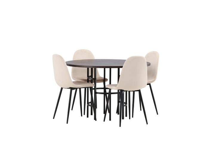 Venture Home Copenhagen Dining Table - Black / Mocca Veneer +Polar Dining Chair - Black legs / Beige Velvet _4