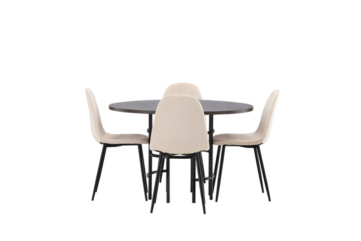Venture Home Copenhagen Dining Table - Black / Mocca Veneer +Polar Dining Chair - Black legs / Beige Velvet _4